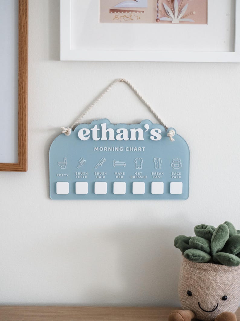 Personalized Acrylic Kids Morning Chart| Morning Routine Chart| Kids Daily Checklist| Visual Schedule for Toddler Morning Routine image 1