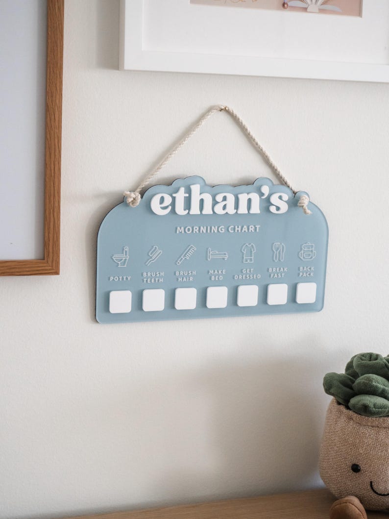Personalized Acrylic Kids Morning Chart| Morning Routine Chart| Kids Daily Checklist| Visual Schedule for Toddler Morning Routine image 3