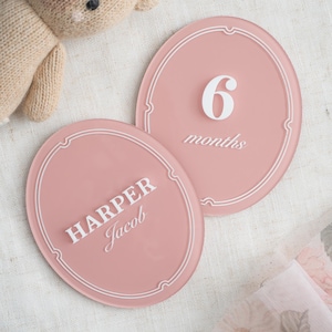 Klassieke maandelijkse mijlpaalkaarten van acryl| Bordje geboortestatistieken | Bordje babynaam|Aankondiging babynaam|Naam pasgeboren baby| Cadeau kraamcadeau