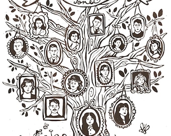 Custom Hand Drawn Family Tree Portrait - DIGITAL