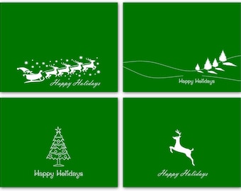 Green Happy Holidays Cards 12 or 24 Count - Blank Inside with Envelopes - A2 Size (5.5”x4.25”) - Christmas, Winter Events, and More