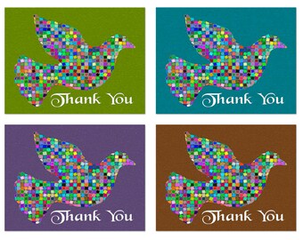 Mosaic Dove Thank You Cards 12 or 24 Count - Blank Inside with Envelopes - A2 Size (5.5”x4.25”) - Family, Friends, Colleagues, and More