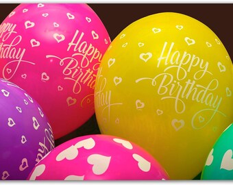 Large Vibrant Balloon Happy Birthday Card - Blank Inside With Envelope - 11.75" x 9" - Perfect for family, friends, colleagues, and more