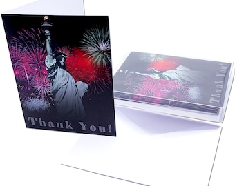 Liberty Lights Thank You Cards 12 or 24 Count-Blank Inside with Envelopes-A2 Size 5.5" x 4.25"-Friends, Family, Coworkers, Clients, and More