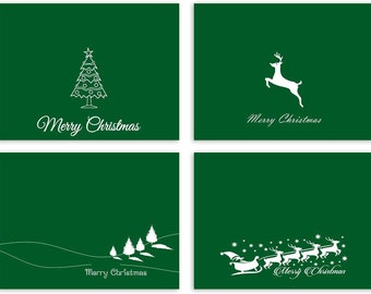 Green Merry Christmas Cards 12 or 24 Count - Blank Inside with Envelopes - A2 Size (5.5”x4.25”) - Christmas, Winter Events, and More