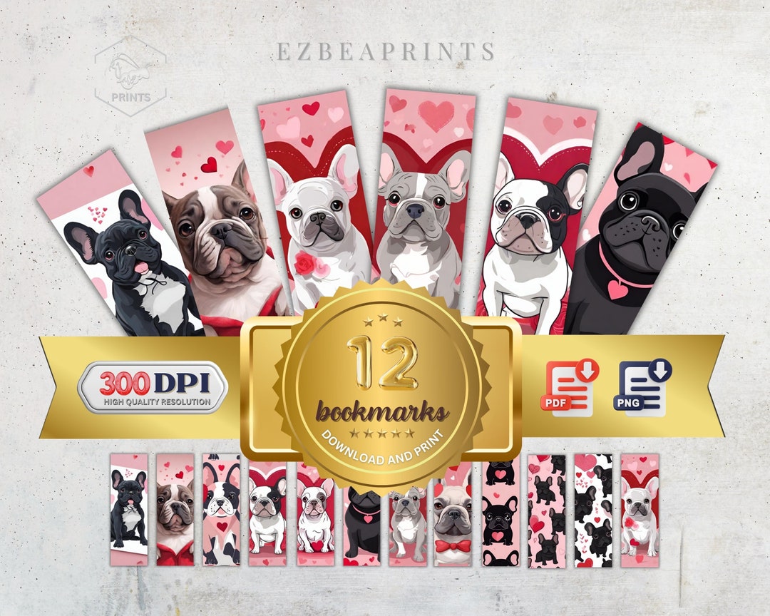 French Bulldog Puppy Printable Bookmarks, Adorable DIY Bookmark Set ...