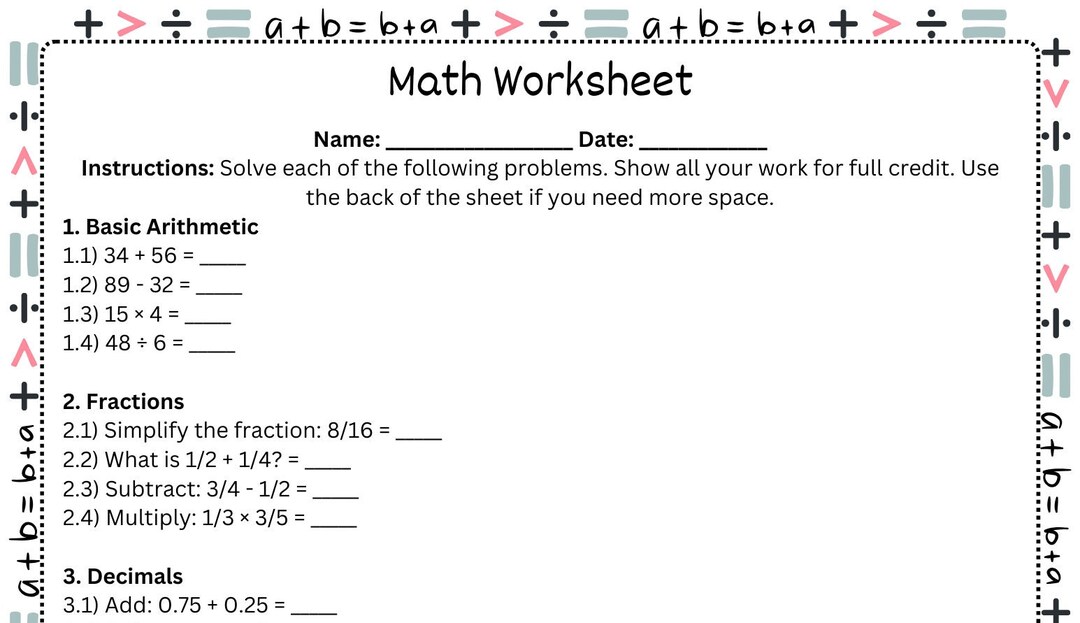 Math Worksheet Etsy Math Worksheet Etsy