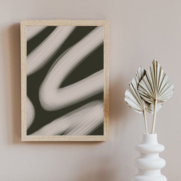Brush 1, abstracte kunstprint, afdrukbare abstracte kunstprint, minimalistische kunstprint, lijnentekening, beige en groene kunst