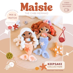 Maisie Mermaid Crochet Pattern (PDF) | Customisable Chibi Amigurumi Keepsake Doll, Mix & Match | CotyLoops