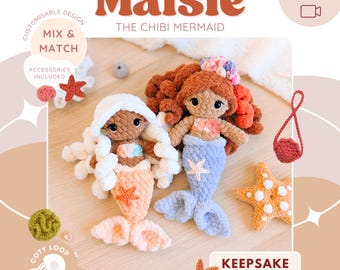 Maisie Mermaid Crochet Pattern (PDF) | Customisable Chibi Amigurumi Keepsake Doll, Mix & Match | CotyLoops