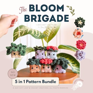 The Bloom Brigade | 5 in 1 PATTERN BUNDLE | No-Sew Crochet Patterns | Plant Buds | Desk & Drive Buddy | Digital Download | CotyLoops