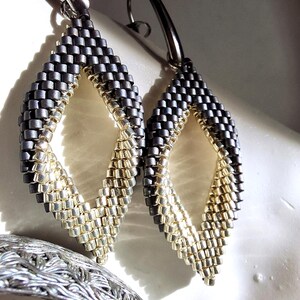 Classic Earrings Silver Earrings Folded Peyote Earrings Leaf Earrings Beaded Earrings Miyuki Delica Earrings Seed bead earrings Drop Earring
