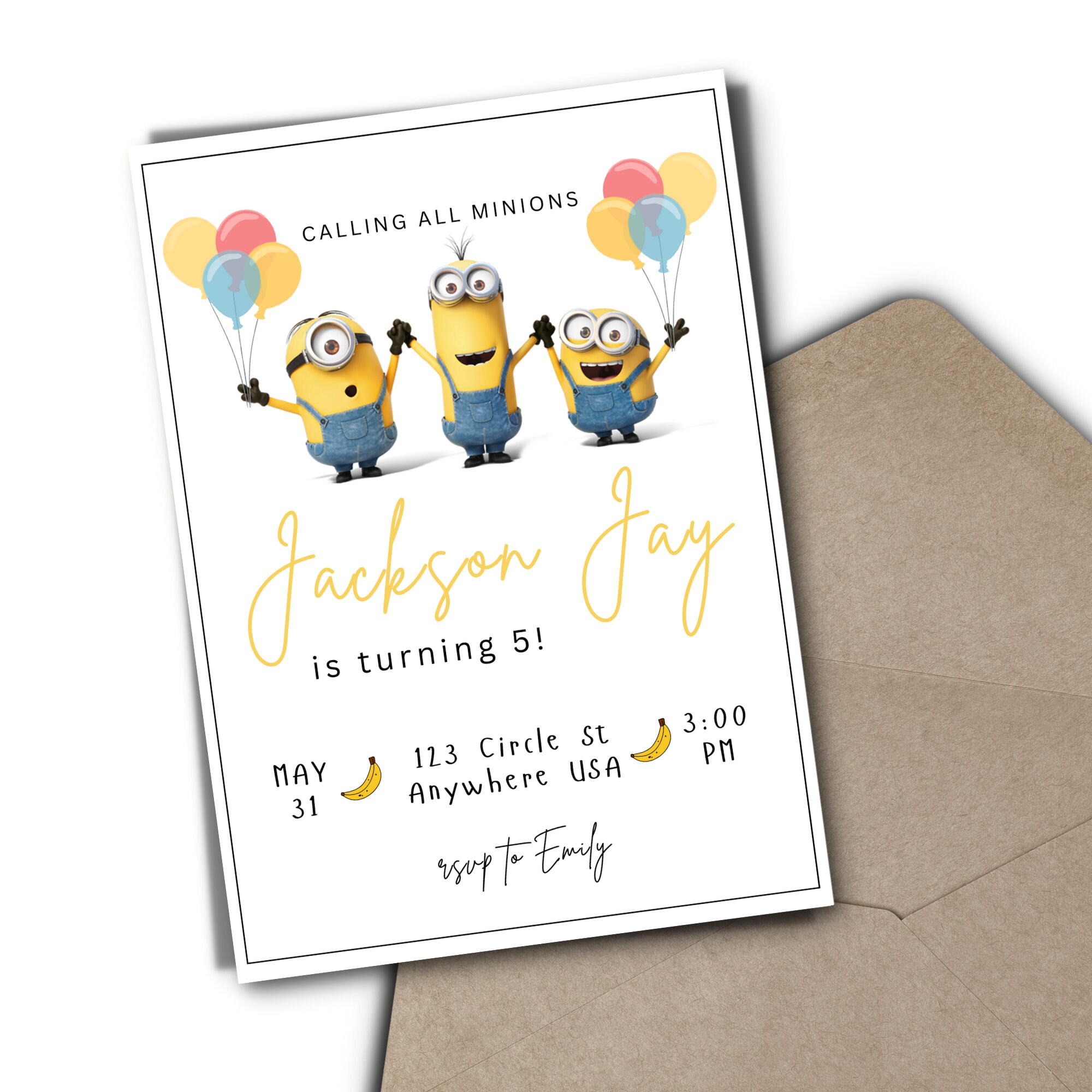 Minions Birthday Invitation, Editable Template, Boy and Girl Birthday Invitation, Editable Age, Yellow Minions