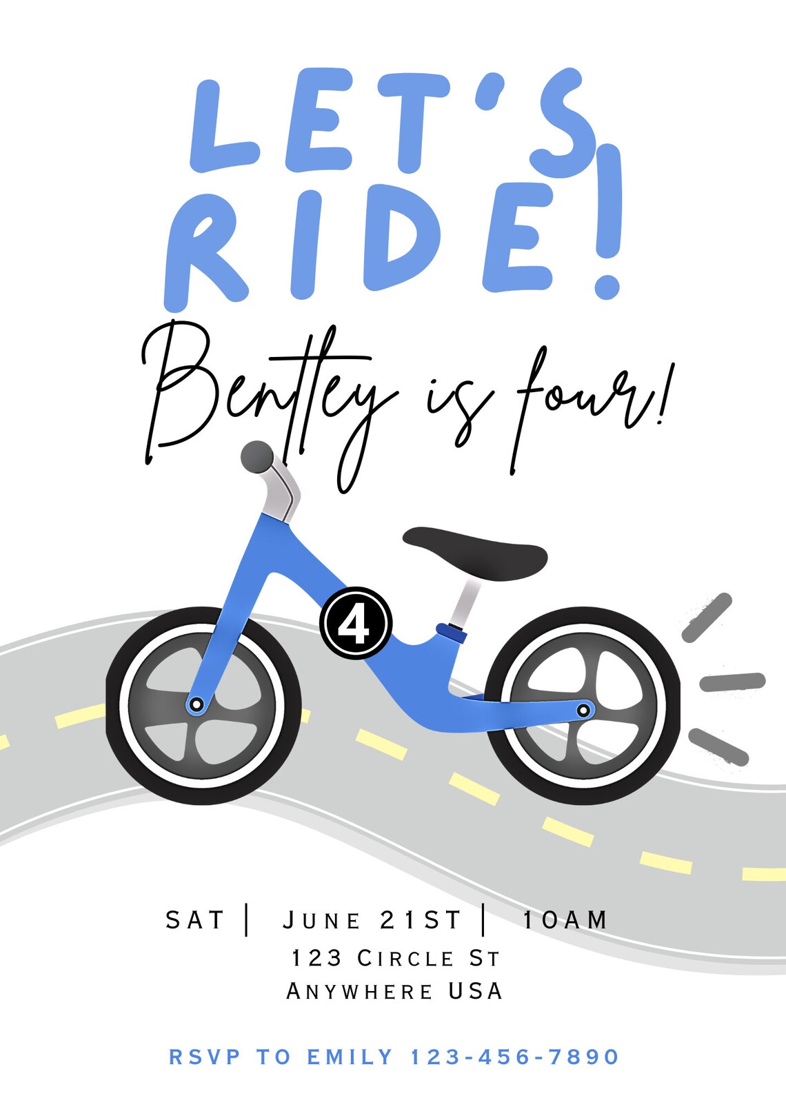 Let's Ride Blue Birthday Invitation, Editable Template, Balance Bike ...