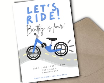 Let&#39;s Ride Blue Birthday Invitation, Editable Template, Balance Bike Birthday, Bmx Racing