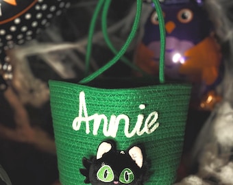 Personalised Halloween Basket for Kids | Trick or Treat Bag with Name | Custom Candy Bucket |