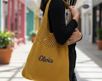 Bolso de ganchillo bordado / Bolsos personalizados para damas de honor / Bolso de mano tejido personalizado / Regalo para ella