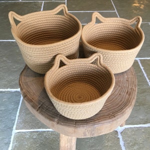 Pet Storage Baskets Pet Toy Basket Pet Storage, Cat Face Shaped Natural Hand Woven Cotton. Organic, Eco Friendly Cat & Dog Storage Box image 6