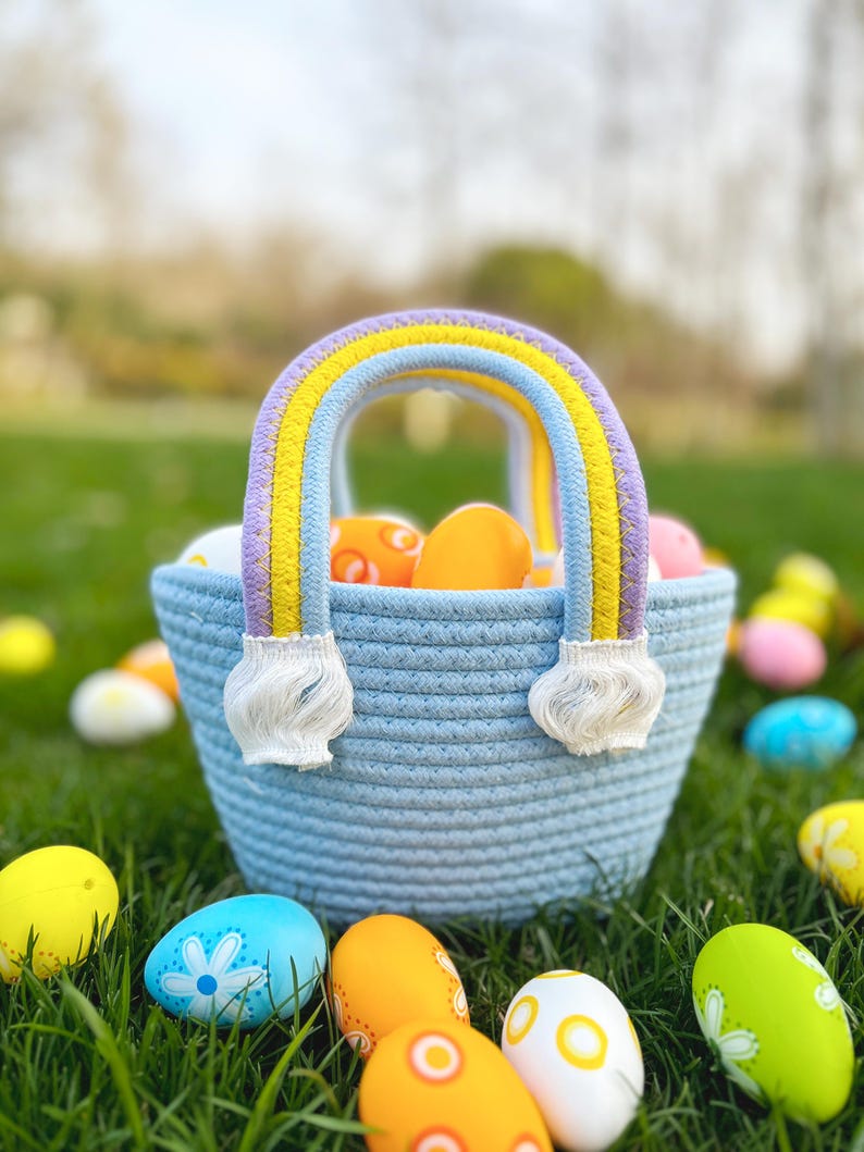 Easter Rope Cotton Rope Easter Basket | Easter Treat Bag for Easter Egg Hunt ...