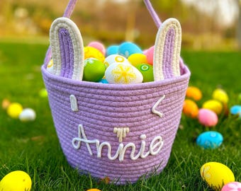 Personalized Easter Basket | Embroidered Name Bucket for Egg Hunt | Gift For Kids |