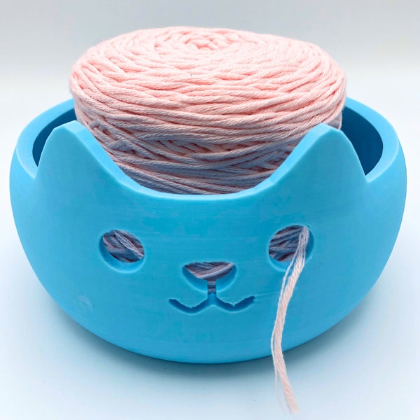 Cat Yarn Bowl Blue; 3D Print Crochet Storage; Knitting Mother's Day Gift