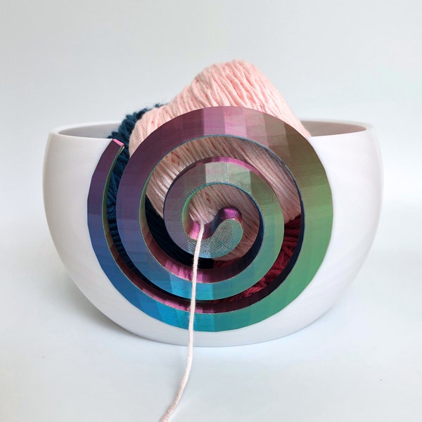 Modern Swirl Yarn Bowl with Minimalist Spiral or Whirl; Large Crochet Holder; Elegant Knitting Container