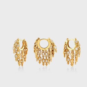 Solid Gold Diamond Tassel Eternity Hoop Earrings, Pears With Diamonds Huggie Hoop, Luxurious Ring, Cartilage Hoops Earrings