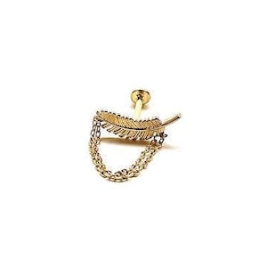 14K ソリッド ゴールドの華奢なピアス、フェザー ダングリング チェーン イヤリング、ヘリックス ピアス、CZ トラガス スタッド、ゴールド フラット バック ピアス、コンク イヤリング