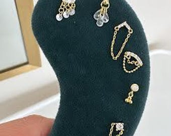 925 Massiv Silber, Floating Diamant Plume Gewinde Charm Ohrring, Dreifach Teardrop Marquise Diamant gefädelt Ohrstecker, Helix, Piercing