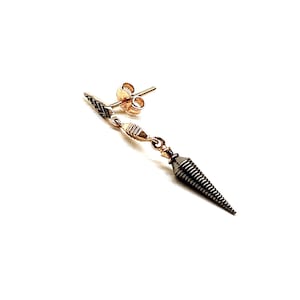 14k Real Solid Rose Gold Dangling Spiky Earrings, Dainty Long CZ Spike Earrings, Minimalist Cone Earrings, Black Spike Earrings, Unique Gift