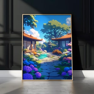 Póster vertical mate de jardín japonés, impresión artística de decoración del hogar tranquila, regalo para amantes de la naturaleza, colgante de pared zen sereno, decoración de oficina escénica