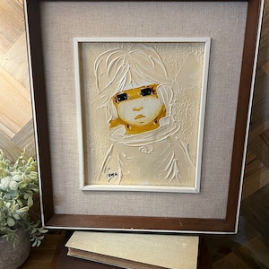 Original Pop  Art  Big Eye Girl Framed Painting Signed Perry