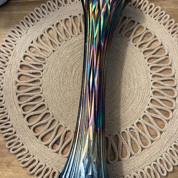 Vintage Diamond Ribbed Cobalt Blue Carnival Glass Fenton swung Vase