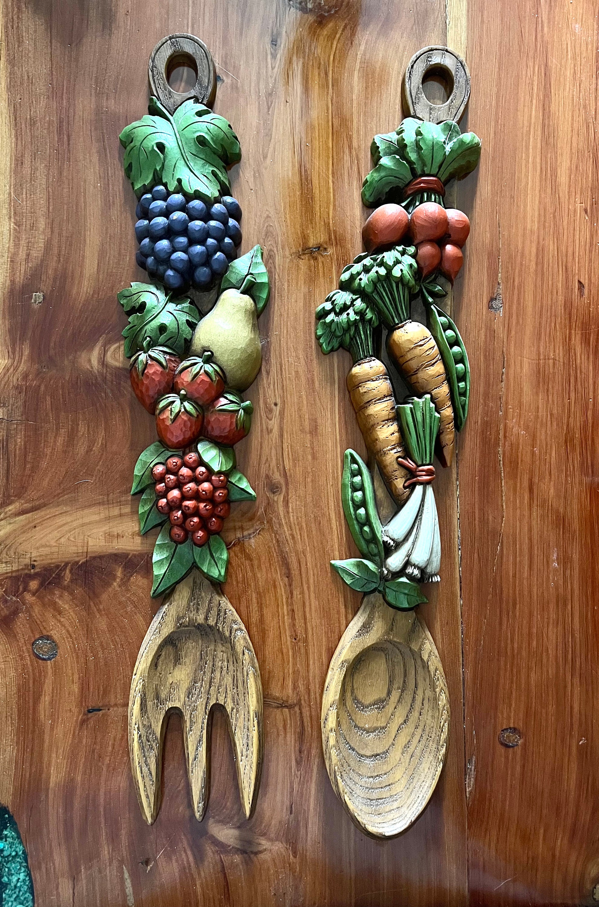 Homeco 1976 Syroco Fruit & Vegetables Fork and Spoon Wall Hangings