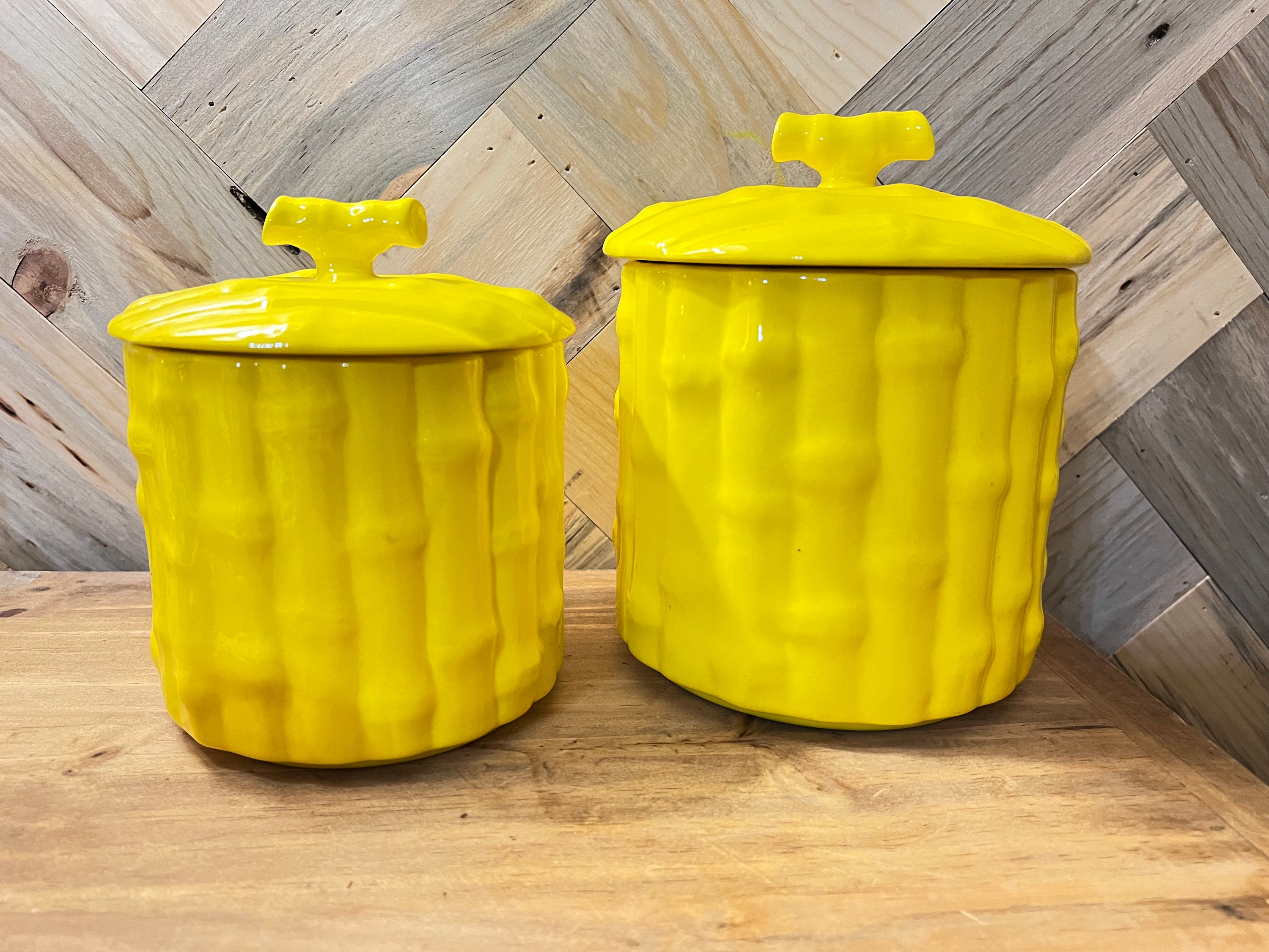 Ceramic Yellow Bamboo Canister Set - Etsy