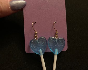 Glittery heart shaped lollipop earrings