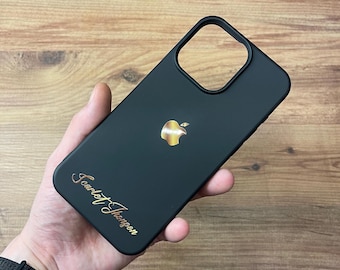 Funda personalizada para iPhone con el logo de Apple en dorado / Funda de silicona personalizada para iPhone / Funda personalizada para iPhone con diseño dorado / Funda para iPhone serie 17 y todos los modelos de iPhone