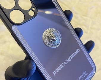 Funda para iPhone personalizada con espejo plateado y figura de león en 3D: carcasa reflectante de lujo personalizada - iPhone 17-16 y todos los modelos de iPhone