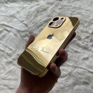 Custodia per iPhone con design personalizzato Gold Mirror Black - Custodia riflettente di lusso personalizzata - Serie iPhone 16 e tutti i modelli di iPhone