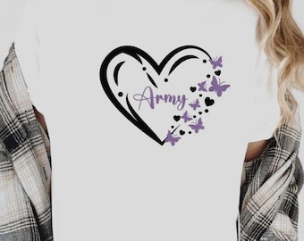 Army Shirt, Womens Heart Butterfly  Tshirt, Bangtan Tee Shirts, Arirang Graphic T-Shirt, Kpop Fan Gift