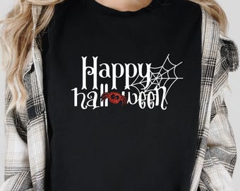 Happy Halloween Shirts, Women's Halloween Tops, Spider T-shirt, Funny Halloween Tees, Cute Fall Shirt, Halloween Clothing, Unisex Halloween