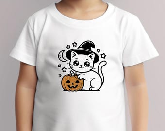 Cute Halloween Shirt, Baby Girl Pumpkin T-shirt, Toddler Fall Tee, Halloween Cute Cat Shirts, Fall Shirt Infant Girl, Size 12 Months Shirt