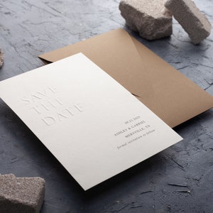 Minimalist Embossed Save The Date Cards with Ecru Envelopes