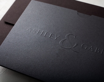 Black Wedding Invitations with Gold Foil | Embossed Pocket Sleeve Cards