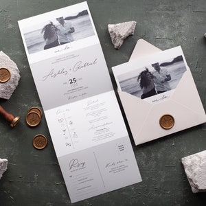 Minimalist Wedding Invitation Set All in One Folded Wedding Invitation with RSVP Timeline and Details Elegant Photo Wedding Invitation
