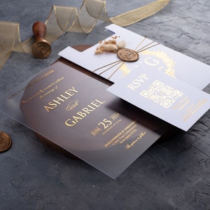 Personalized Elegant Gold Foil Printed Acrylic Wedding Invite, White and Gold Acrylic Wedding Invitation