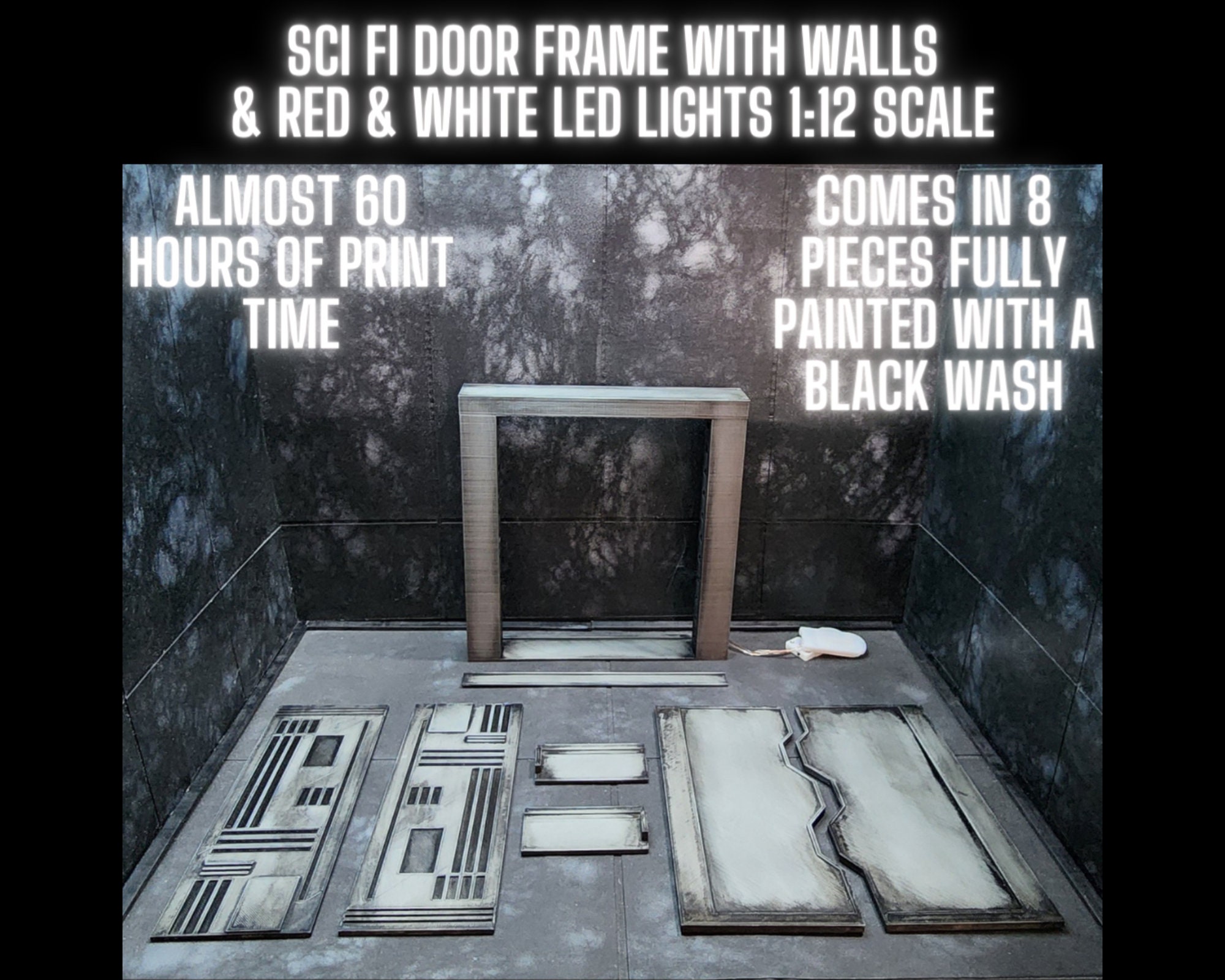 1 Sci Fi DOOR FRAME With Walls With LED Lights , for 1:12 Scale Figures ...