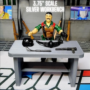 1 LAB WORKBENCH Table, Silver, For 3.75, 3 3/4&quot; Scale, Custom Design ARAH, Star Wars Gi Joe Vintage Figure Scale
