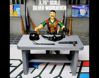 1 LAB WORKBENCH Table, Silver, For 3.75, 3 3/4&quot; Scale, Custom Design ARAH, Star Wars Gi Joe Vintage Figure Scale