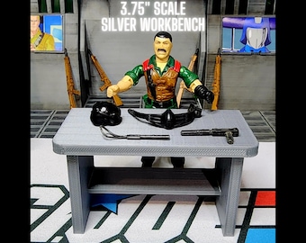 1 LAB WORKBENCH Table, Silver, For 3.75, 3 3/4" Scale, Custom Design ARAH, Star Wars Gi Joe Vintage Figure Scale